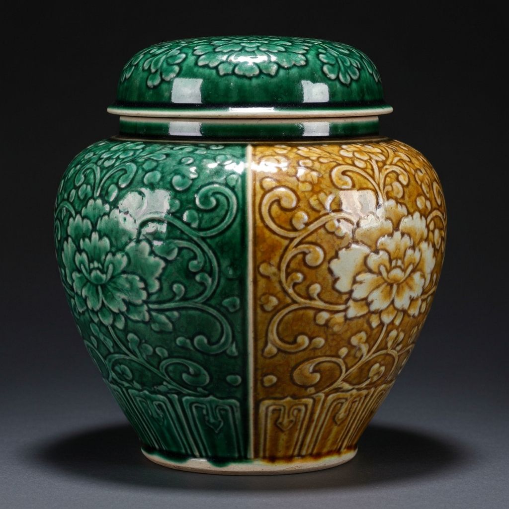 三彩缠枝花卉盖罐
